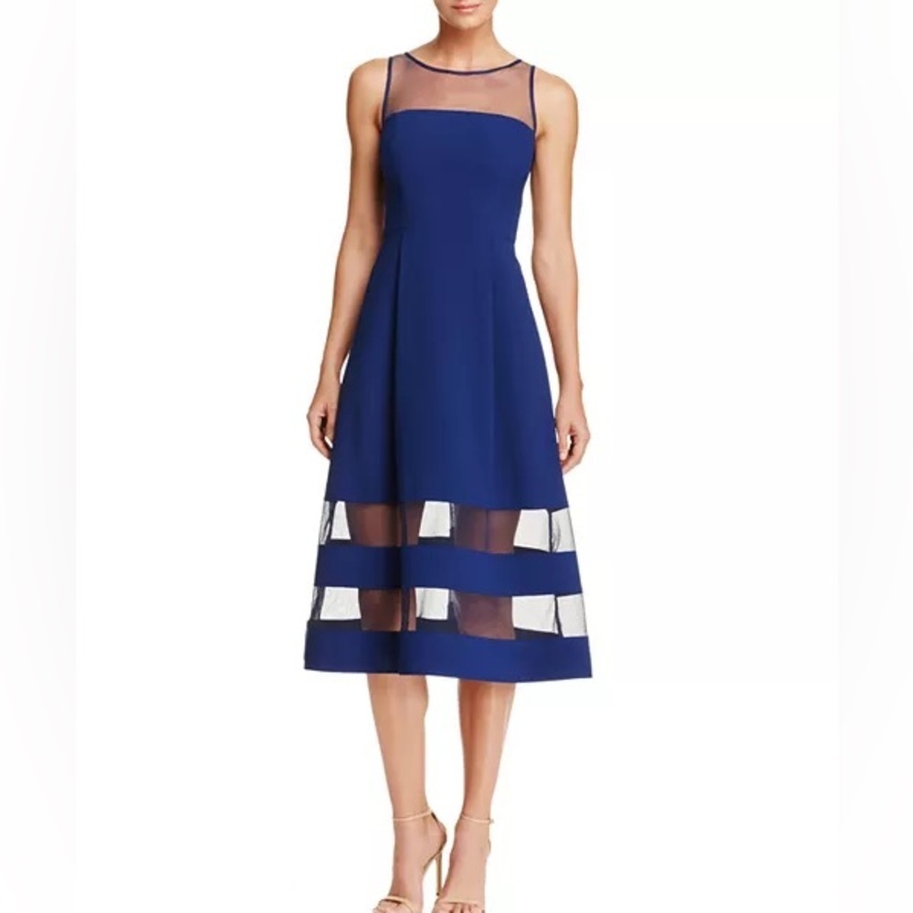 Aidan Mattox Crepe Mesh Fit And Flare Pleat Front Size 12 Dress